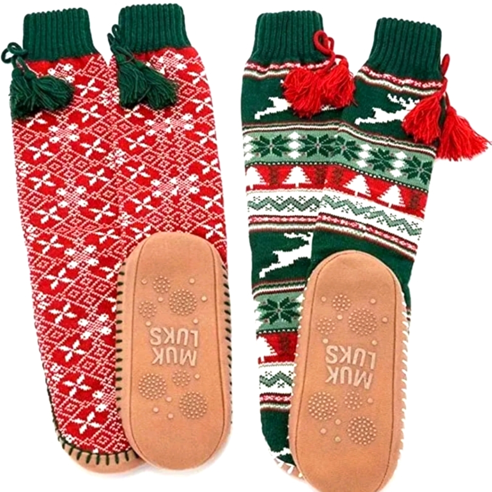 Muk Luks Christmas slipper socks 2 pack NWT sz. 6-8